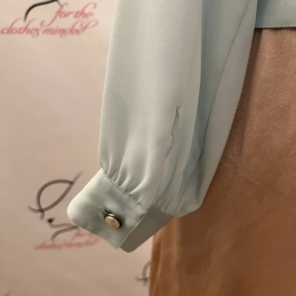 STEPHANIE. Size 6. Vintage 1980's Pleated Chiffon Blue Peplum Blouse. NOS. - Picture 3 of 6